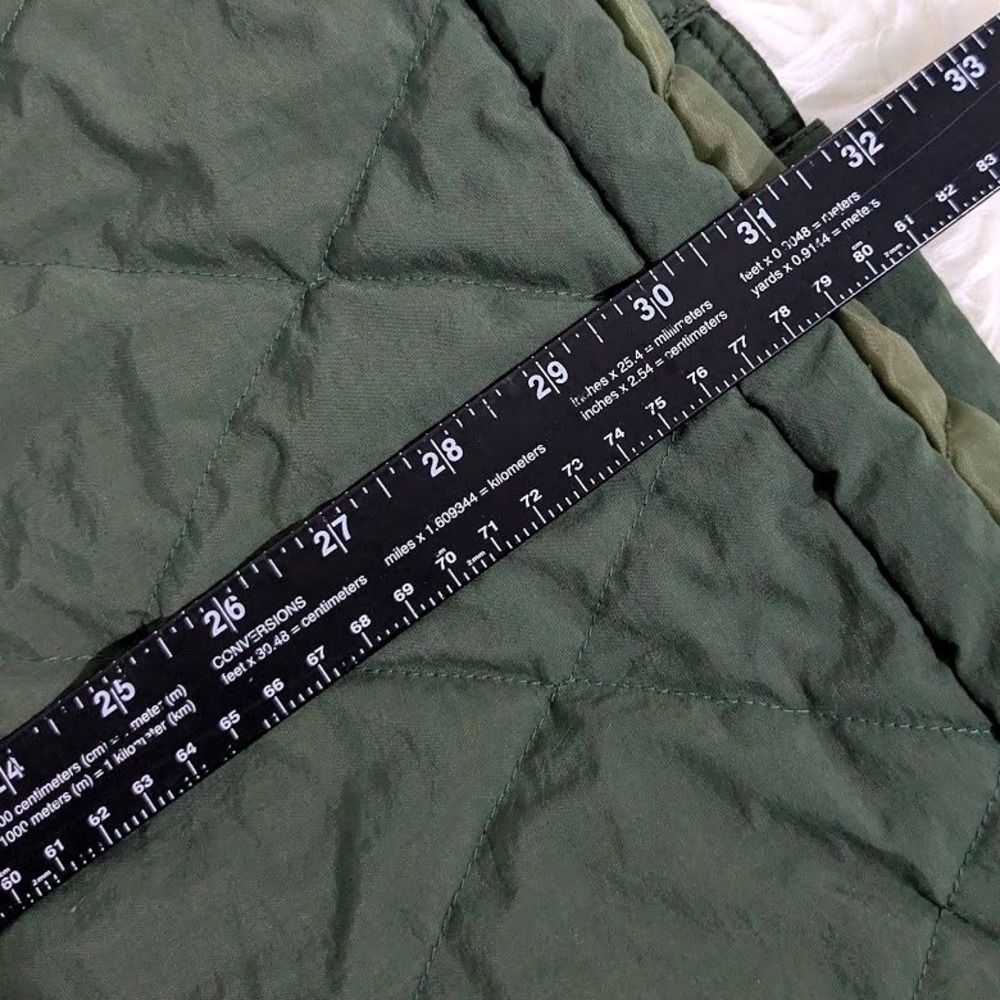 Vintage Olive Green M Quilted Parka Jacket Patterned Collar Drawstring Waist - Picture 10 of 11